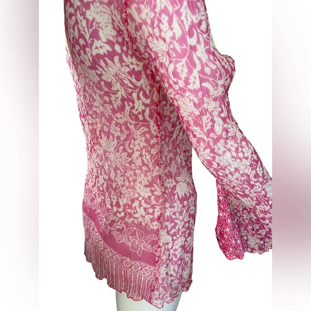 ✨POUPETTE St Barth sheer pink & white long sleeve blouse - Picture 8 of 11